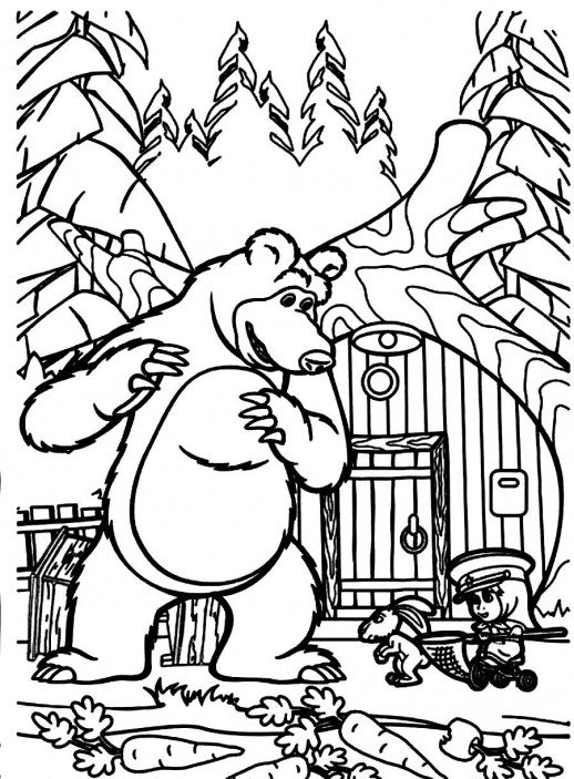 Розмальовка Маша і Ведмідь