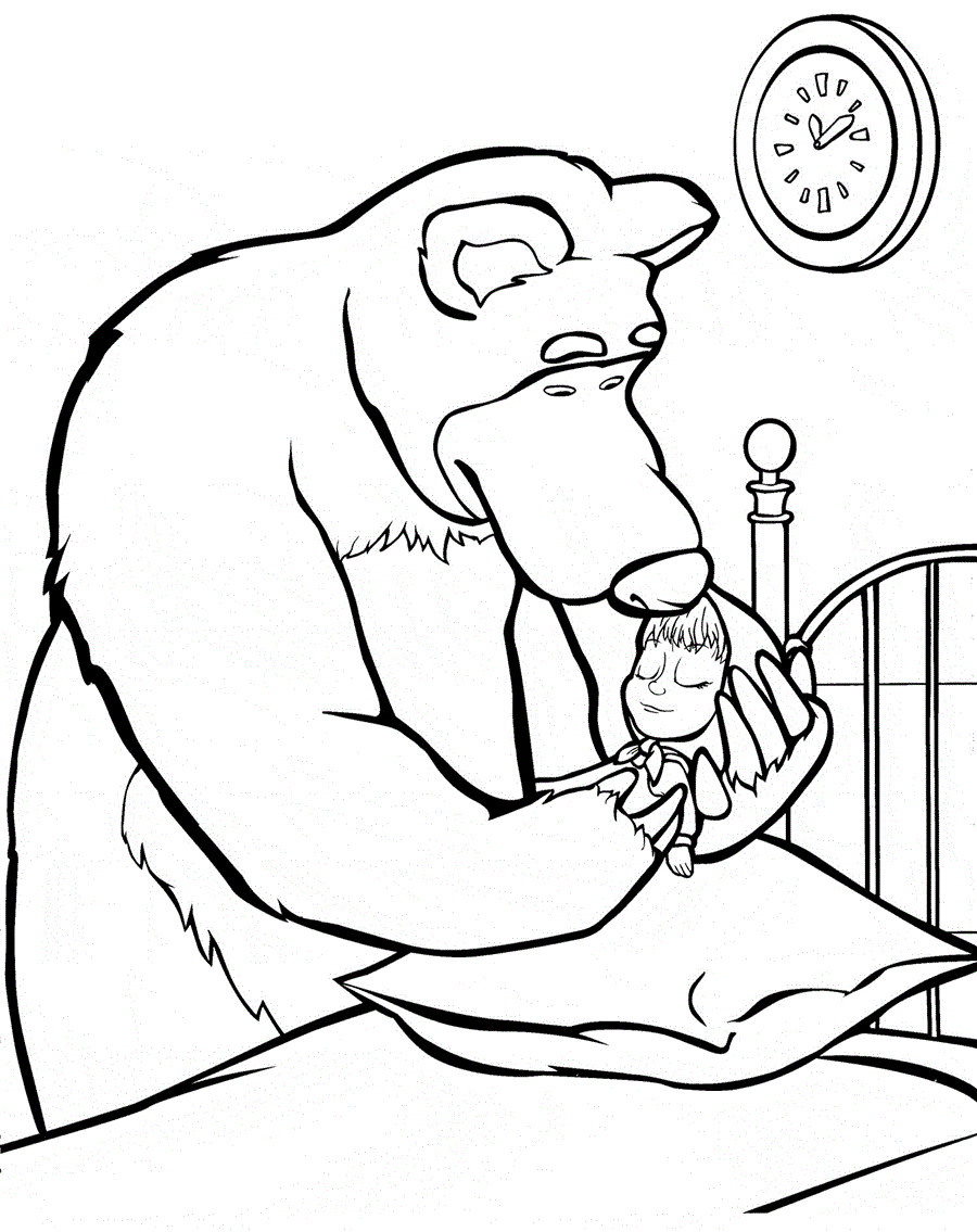 Розмальовка Ведмедик укладає спати Машу
