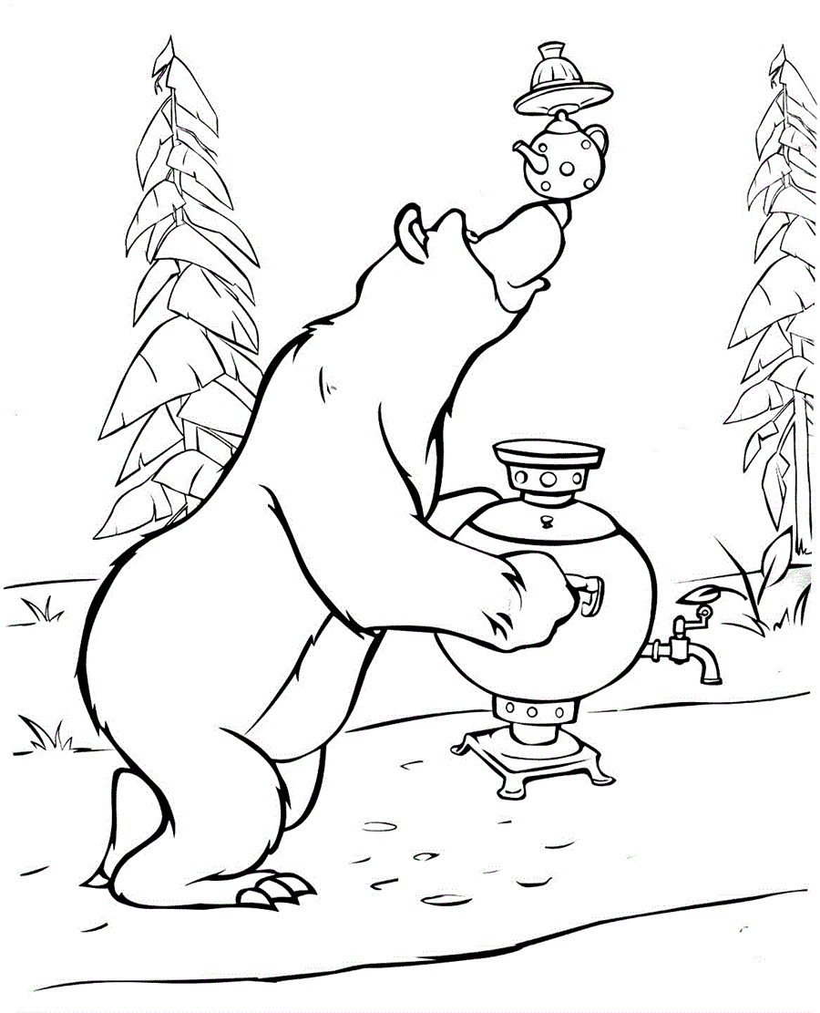Розмальовка Ведмідь і самовар