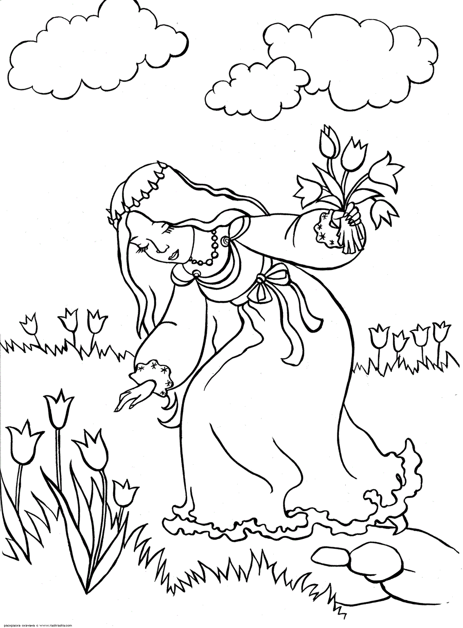 розмальовка дівчинка збирає квітка семицвітка