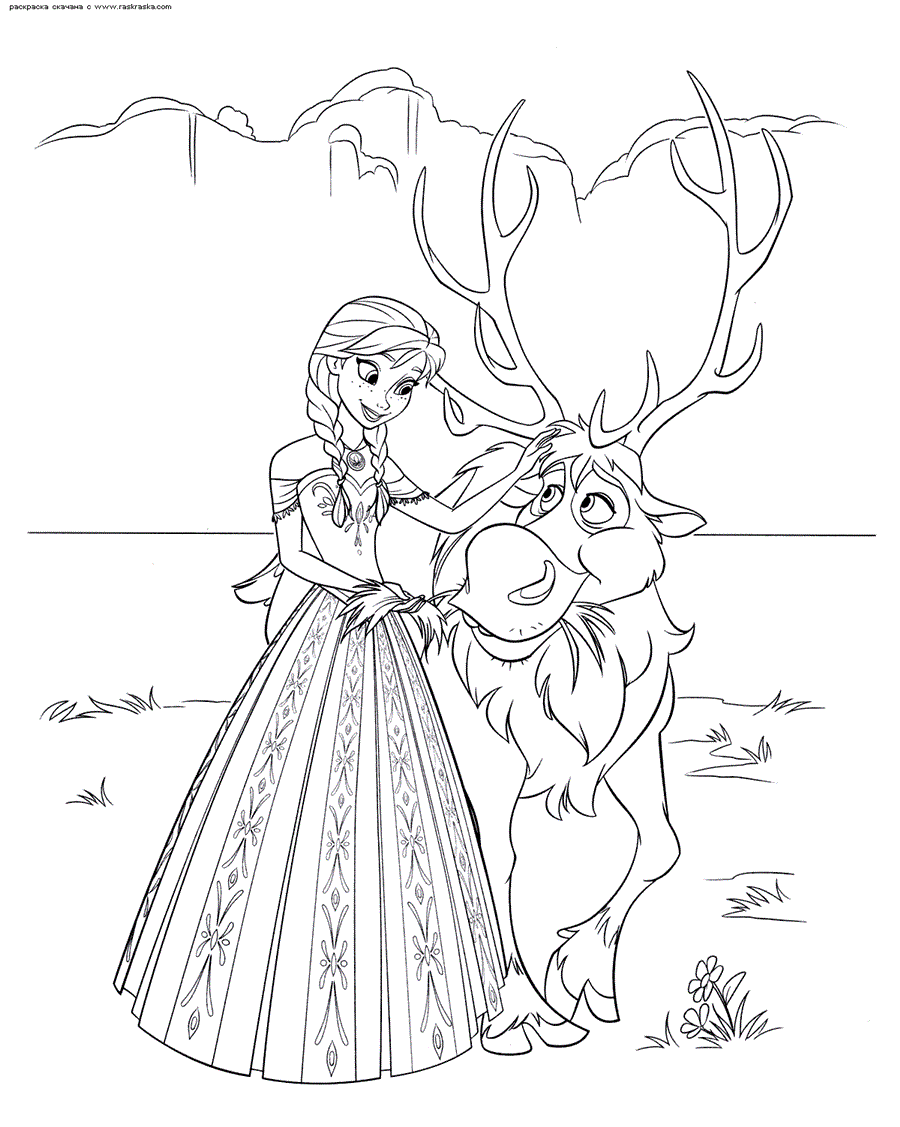 Розмальовка Холодне серце олень Свен з Анною