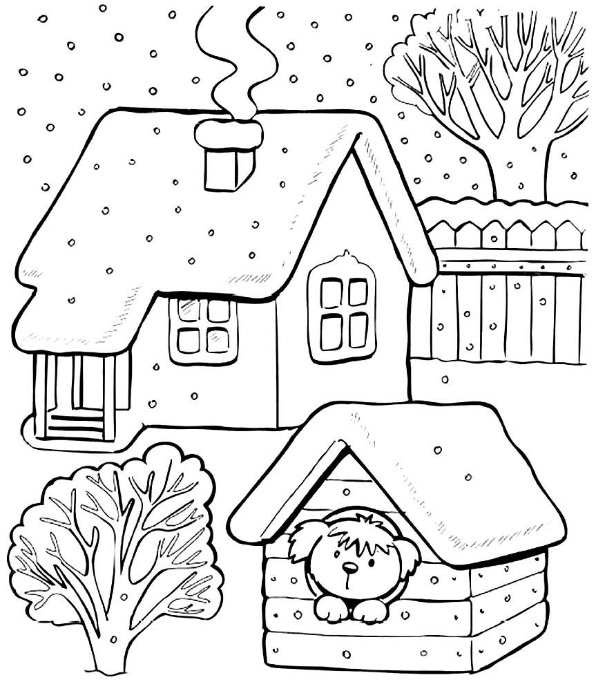 Зимовий будиночок і щеня