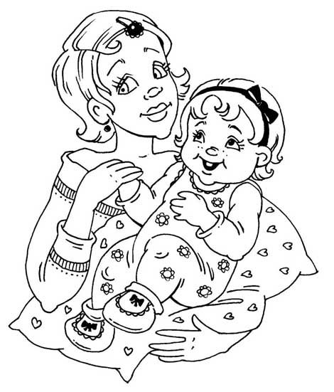 Розмальовка мама з донькою