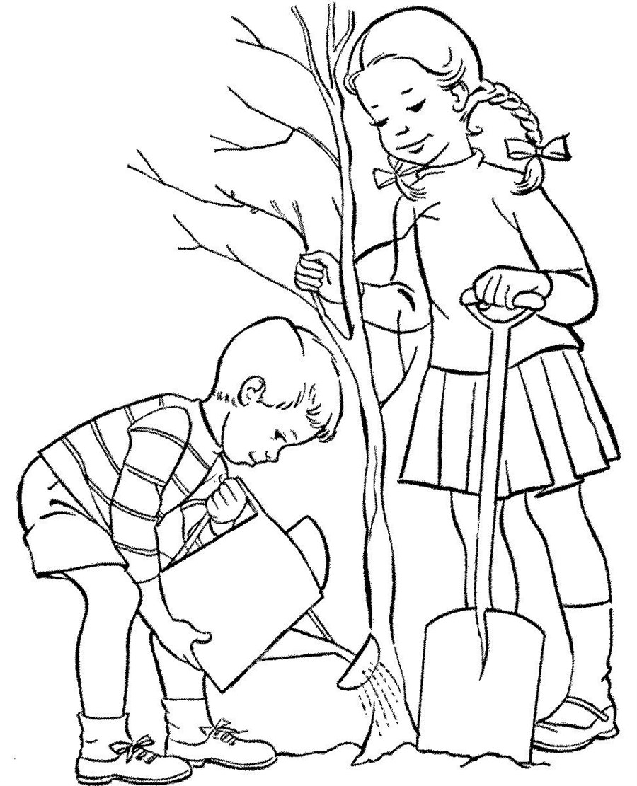 Дівчинка і хлопчик садять дерево