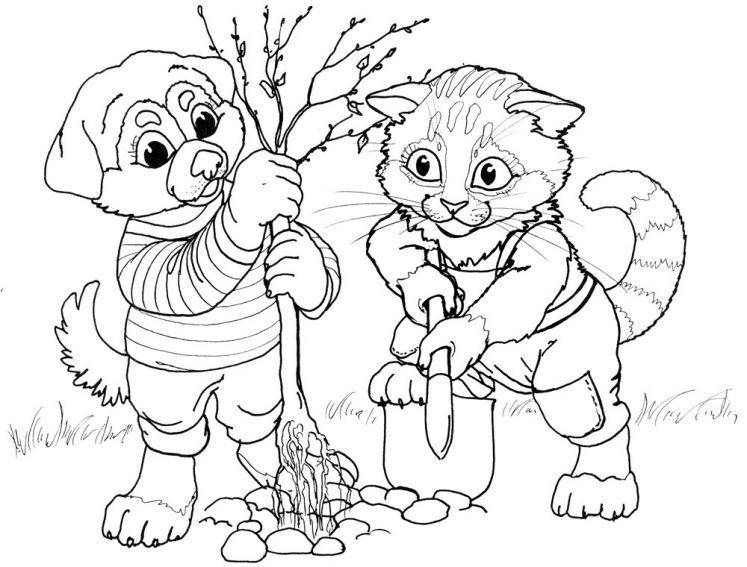 Кішка і собака садять дерево