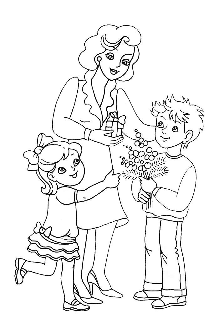 Діти дарують подарунок мамі