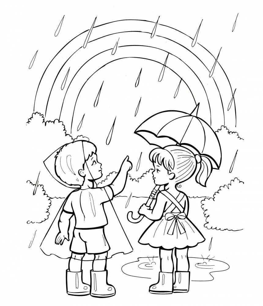 Хлопчик і дівчинка під дощем