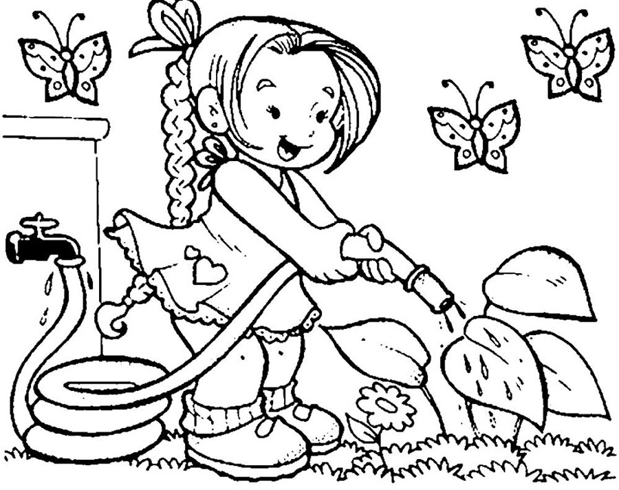 Дівчинка поливає город