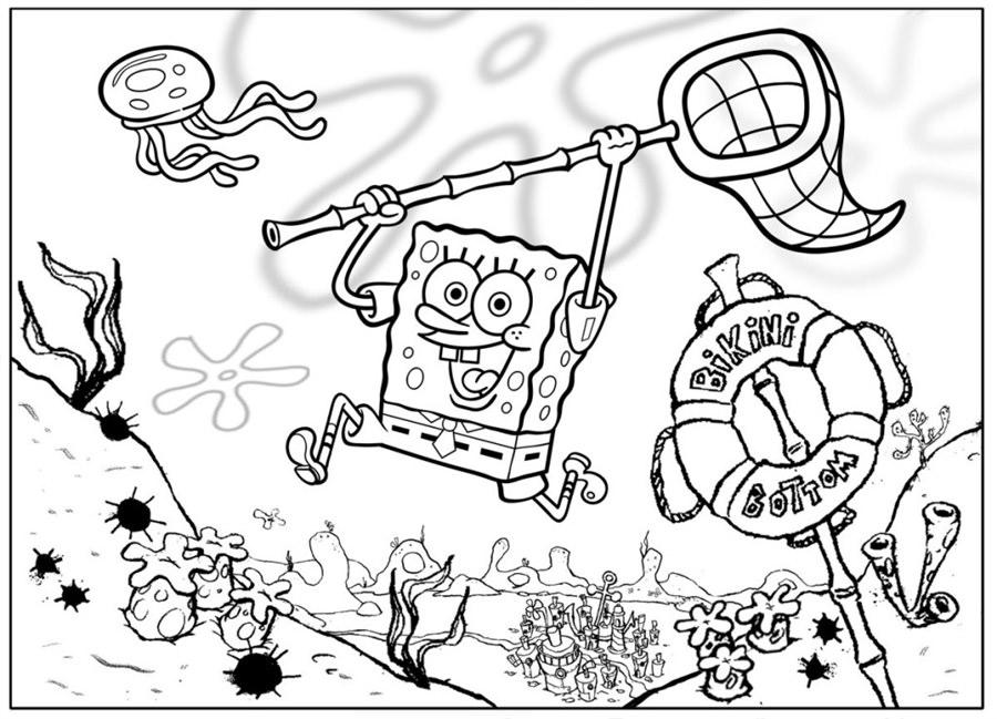 Розмальовки Губка Боб ловить медузу